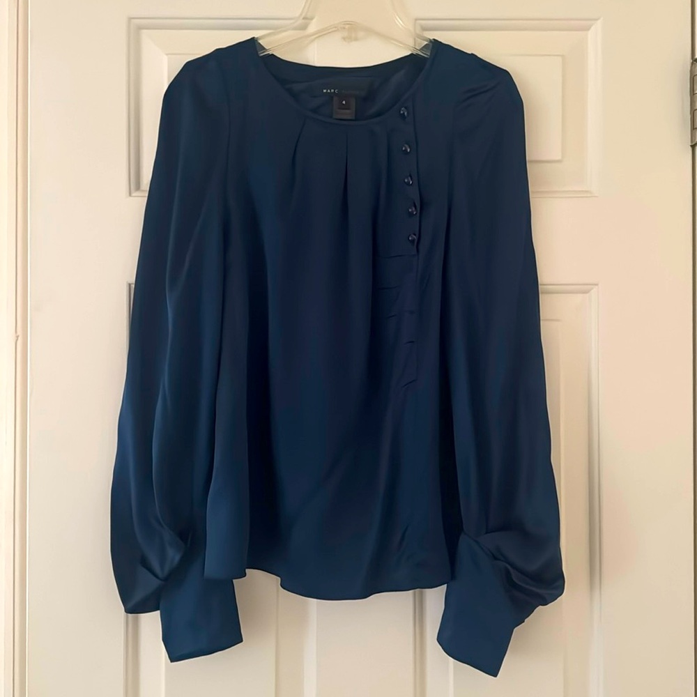 Marc Jacobs Long Sleeve Silk Top in Navy Blue Size 4
